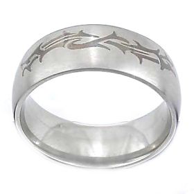 Men's 316L Stainless Steel Etched Tribal Design 10 mm Ring Band