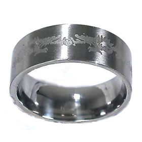 Men's 316L Stainless Steel Tribal Dragon Etching  9mm Ring Band
