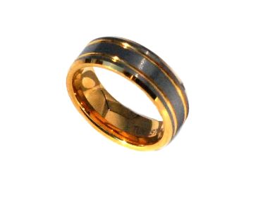 Tungsten Carbide 8 mm 24K Gold Double Stripe Band Ring