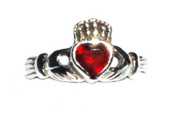Sterling Silver Celitc Claddagh Lover Red CZ Cubic Zirconia Ring