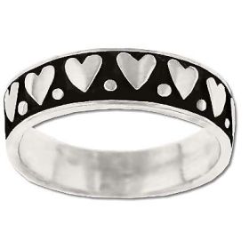 925 Sterling Silver Oxidized Hearts In A Row Band Ring