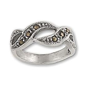 Sterling Silver 6 Genuine Marcasite Stone Swirl Ring