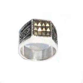 Sterling Silver  Genuine 18 Marcasite Block Ring With Accents