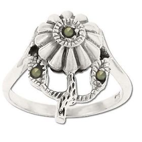 Sterling Silver Genuine Marcasite Stone Flower Ring