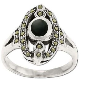 Sterling Silver Genuine Marcasite Ring with Center Genuine Stone