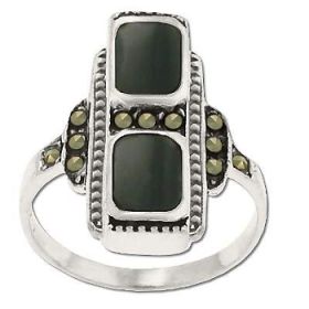 Sterling Silver Genuine 11 Marcasite And Black Onyx Ring