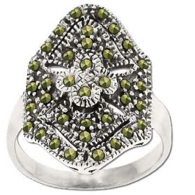 Sterling Silver Genuine 38 Marcasite Large Shield Ring