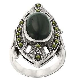 Sterling Silver Genuine Marcasite and Stone Art Deco Ring