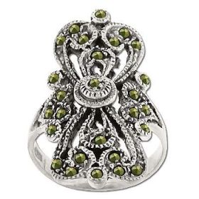 Sterling Silver Genuine 28 Marcasite Filigree Ring