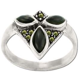 Sterling Silver Genuine Marcasite and Triple Stone Ring