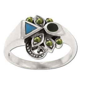 Sterling Silver Genuine Marcasite & Geometric Stone Ring
