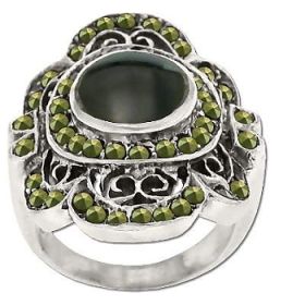 Sterling Silver Genuine Marcasite and Stone Center Ring