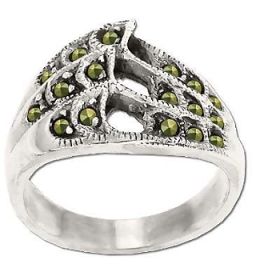 Sterling Silver Genuine 17 Marcasite Wave Ring