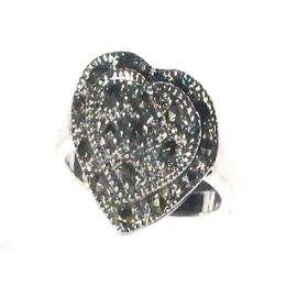 Sterling Silver Genuine Marcasite Double Heart Ring