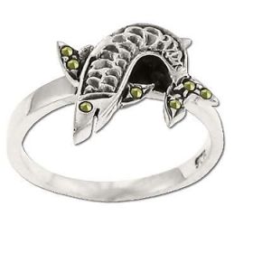 Sterling Silver Genuine 7 Marcasite Flapping Fish Ring