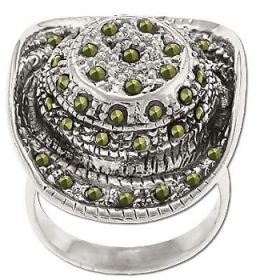 Sterling Silver Genuine Marcasite Cowboy Hat Ring