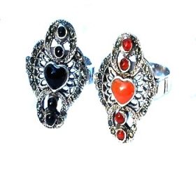 Sterling Silver Genuine 24 Marcasite and Stone Heart Ring
