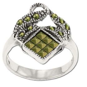 Sterling Silver Genuine Marcasite Stylized Flower Ring