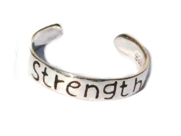 New Sterling Silver toe rings engraved with the word STRENGTH
