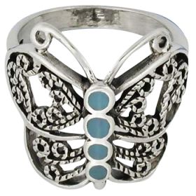 Sterling Silver Filigree Turquoise Inlay Butterfly Ring