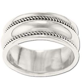 Sterling Silver Ladies Rope Edge Band Ring
