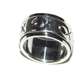 925 Sterling Silver 8mm Ichthys Fish Spinner Ring ichthus