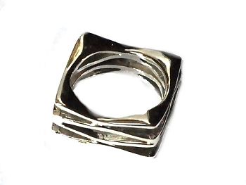 New Sterling Silver 4 Corner Open  Square Ring