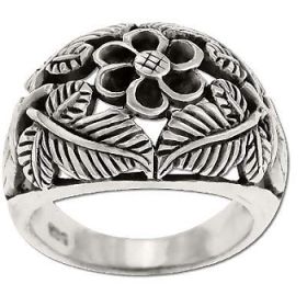 Sterling Silver Strawberries Leaves And Flower Ring