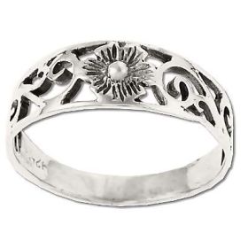 Sterling Silver Flower In Filigree Band Ring