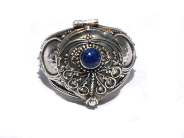 Sterling Silver Bali Hand-Made Poison Ring with Genuine Lapis