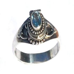 Sterling Silver Bali Handmade  Blue Topaz Poison Ring