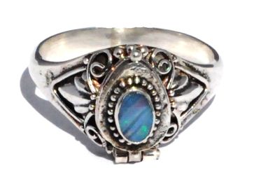 Sterling Silver Bali  Opal Doublet Gemstone Poison Ring