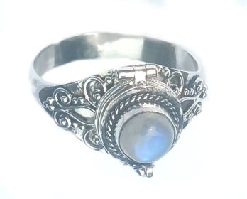 New 925 Sterling Silver Poison Ring with round Rainbow Moonstone Gemstone