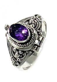925 Sterling Silver Poison Ring with 5x7 mm Amethyst Gemstone