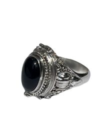 Sterling Silver Bali Large Black Onyx Poison Ring  14 x 10 mm