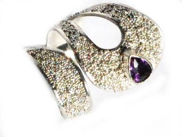 Sterling Silver Adjustable Sparkling Cocktail Ring with Amethyst CZ