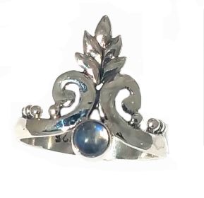 New 925 Sterling Silver Balinese Rainbow Moonstone Ring with Blooming Flower Crown