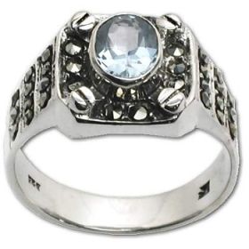 Sterling Silver Marcasite Blue CZ Cubic Zirconia Stone Ring