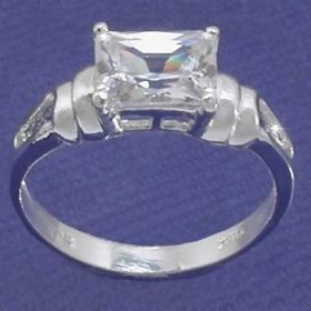 Sterling Silver Square-Cut CZ Cubic Zirconia Solitaire Ring