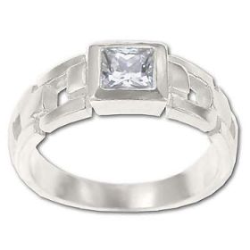 Sterling Silver Square Cut CZ  Cubic Zirconia Ring w/ side cut outs