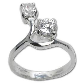 Sterling Silver Double CZ Cubic Zirconia In Swirl Setting Ring