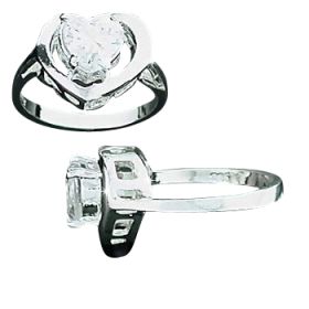 Sterling Silver Heart CZ Cubic Zirconia With Open Heart Surround Ring