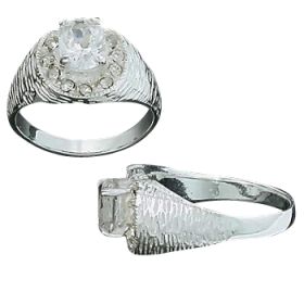 Sterling Silver Oval Cubic Zirconia and 9 CZ Accent Ring