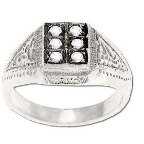 Sterling Silver Men's 6 CZ Cubic Zirconia Block Set Ring