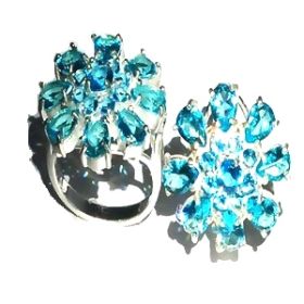 Sterling Silver Large Aqua Blue Flower 17 CZ Cubic Zirconia Ring