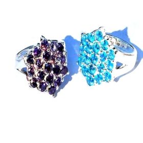 Sterling Silver  Assorted Color 19 CZ Cubic Zirconia Hexagon Ring