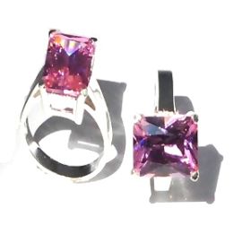 Sterling Silver Large Baguette Cut Pink Rose CZ Cubic Zirconia Ring