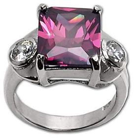 Sterling Silver Emerald Purple and Clear CZ Cubic Zirconia