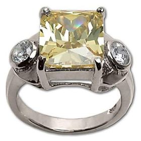 Sterling Silver Emerald Yellow CZ Cubic Zirconia Ring