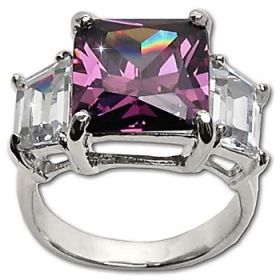Sterling Silver Emerald Cut & Baguette Cz Rings-Purple